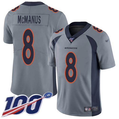 Men Denver Broncos #8 Brandon McManus Limited Silver Inverted Legend 100th Season Football NFL Jersey->denver broncos->NFL Jersey